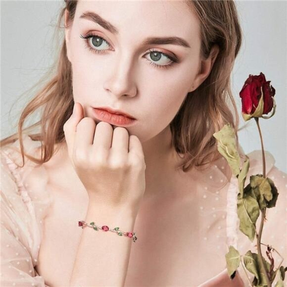 White Gold Plated Cubic Zirconia Flower Tennis Bracelet 7 Inch Mothers Gift Jewe - Picture 4 of 7